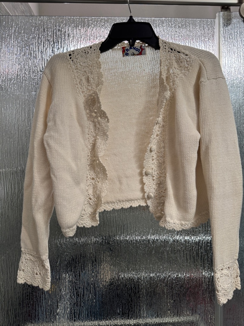 Cream Crochet Cardigan Sweater